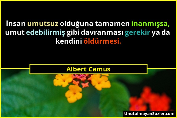 Albert Camus - İnsan umutsuz olduğuna tamamen inanmışsa, umut edebilirmiş gibi davranması gerekir ya da kendini öldürmesi....