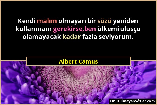 Albert Camus - Kendi malım olmayan bir sözü yeniden kullanmam gerekirse,ben ülkemi ulusçu olamayacak kadar fazla seviyorum....