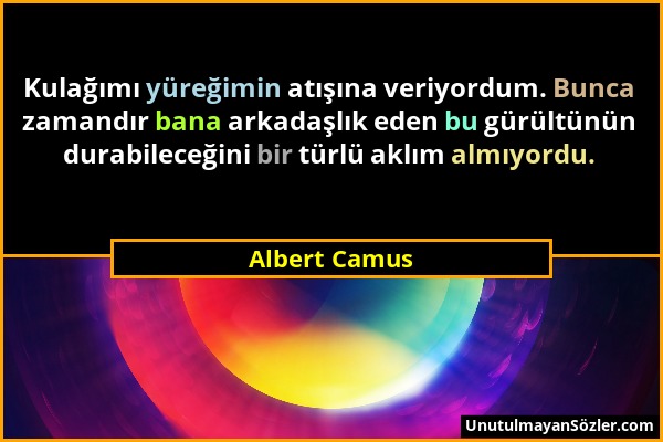 Albert Camus - Kulağımı yüreğimin atışına veriyordum. Bunca zamandır bana arkadaşlık eden bu gürültünün durabileceğini bir türlü aklım almıyordu....