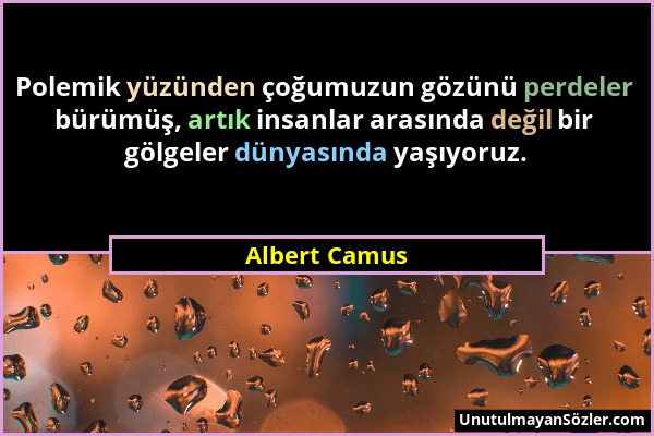 Albert Camus - Polemik yüzünden çoğumuzun gözünü perdeler bürümüş, artık insanlar arasında değil bir gölgeler dünyasında yaşıyoruz....
