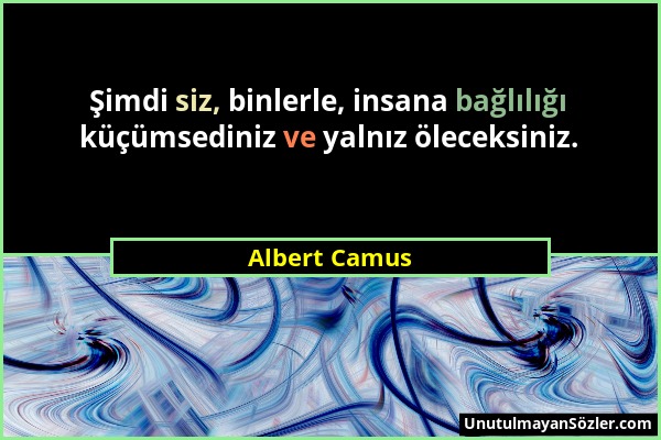 Albert Camus - Şimdi siz, binlerle, insana bağlılığı küçümsediniz ve yalnız öleceksiniz....