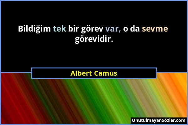 Albert Camus - Bildiğim tek bir görev var, o da sevme görevidir....