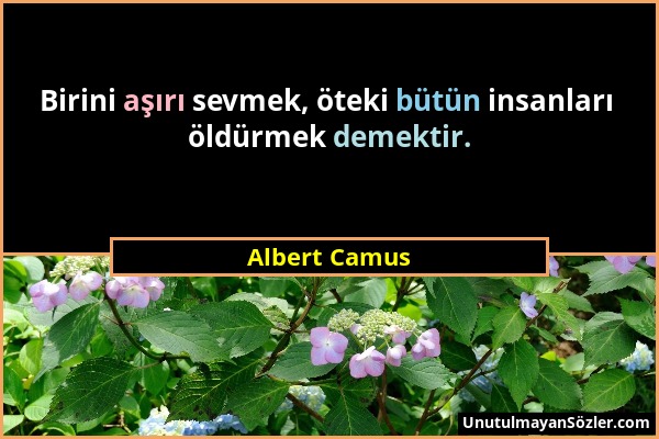 Albert Camus - Birini aşırı sevmek, öteki bütün insanları öldürmek demektir....