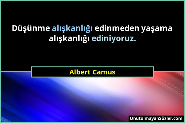 Albert Camus - Düşünme alışkanlığı edinmeden yaşama alışkanlığı ediniyoruz....