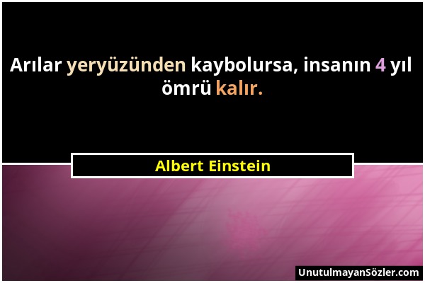 Albert Einstein - Arılar yeryüzünden kaybolursa, insanın 4 yıl ömrü kalır....