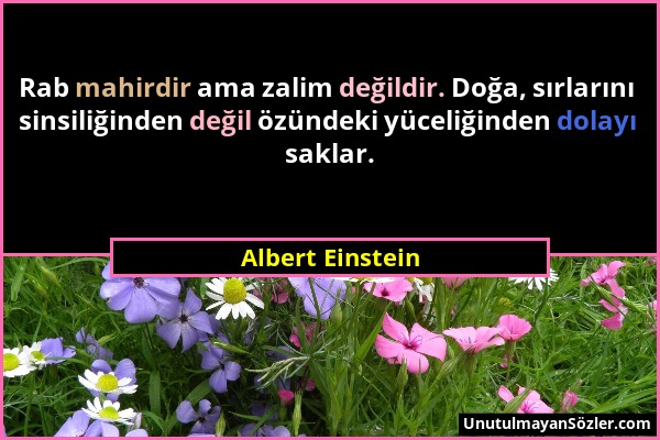 Albert Einstein - Rab mahirdir ama zalim değildir. Doğa, sırlarını sinsiliğinden değil özündeki yüceliğinden dolayı saklar....