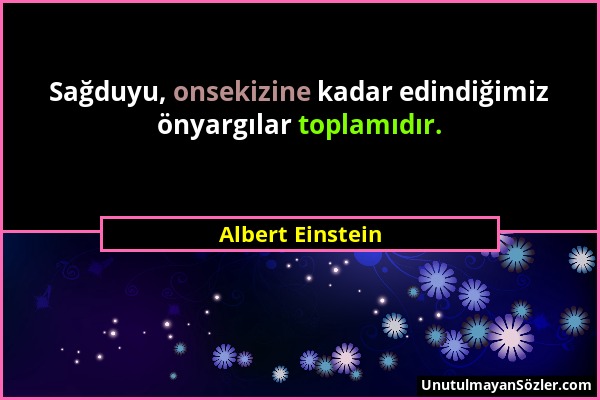 Albert Einstein - Sağduyu, onsekizine kadar edindiğimiz önyargılar toplamıdır....