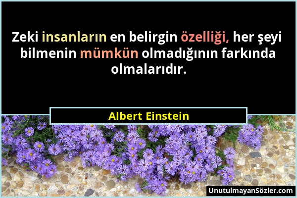 Albert Einstein - Zeki insanların en belirgin özelliği, her şeyi bilmenin mümkün olmadığının farkında olmalarıdır....
