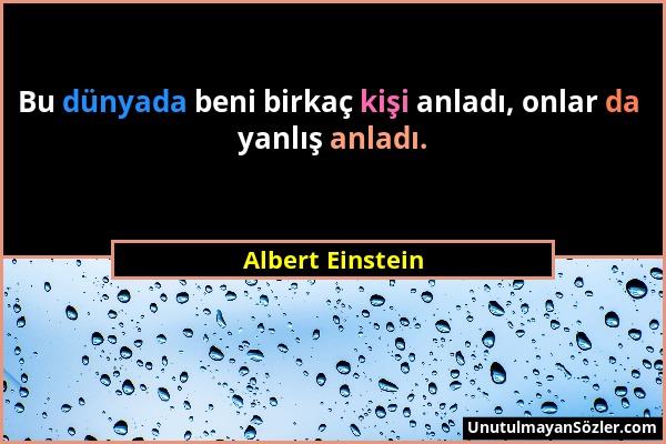 Albert Einstein - Bu dünyada beni birkaç kişi anladı, onlar da yanlış anladı....