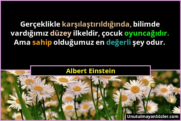 Albert Einstein - Gerçeklikle karşılaştırıldığında, bilimde vardığımız düzey ilkeldir, çocuk oyuncağıdır. Ama sahip olduğumuz en değerli şey odur....