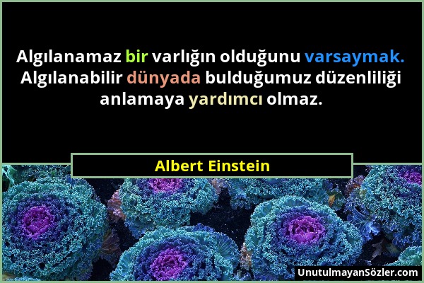 Albert Einstein - Algılanamaz bir varlığın olduğunu varsaymak. Algılanabilir dünyada bulduğumuz düzenliliği anlamaya yardımcı olmaz....