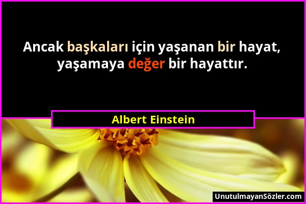 Albert Einstein - Ancak başkaları için yaşanan bir hayat, yaşamaya değer bir hayattır....