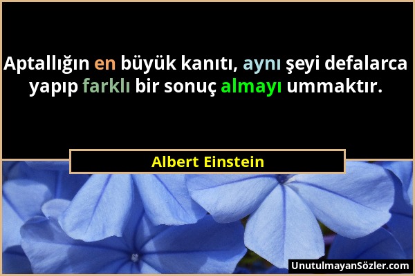 Albert Einstein - Aptallığın en büyük kanıtı, aynı şeyi defalarca yapıp farklı bir sonuç almayı ummaktır....