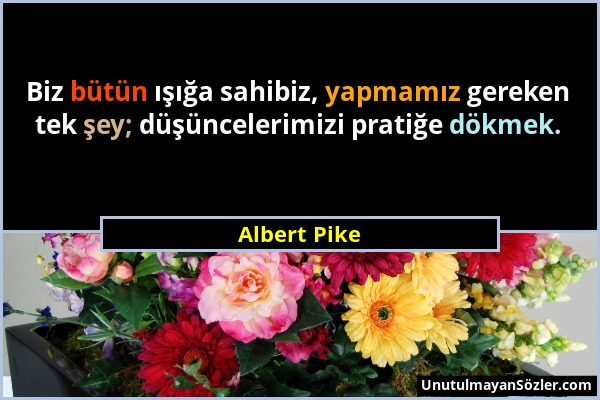 Albert Pike - Biz bütün ışığa sahibiz, yapmamız gereken tek şey; düşüncelerimizi pratiğe dökmek....