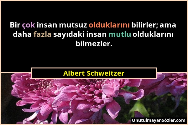 Albert Schweitzer - Bir çok insan mutsuz olduklarını bilirler; ama daha fazla sayıdaki insan mutlu olduklarını bilmezler....