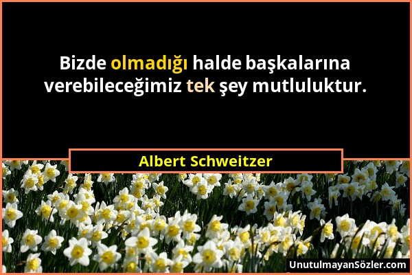 Albert Schweitzer - Bizde olmadığı halde başkalarına verebileceğimiz tek şey mutluluktur....