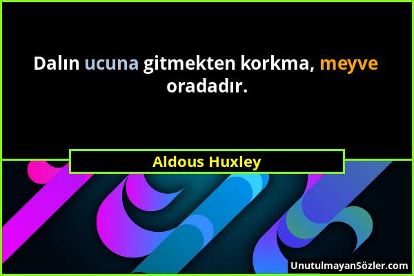 Aldous Huxley - Dalın ucuna gitmekten korkma, meyve oradadır....