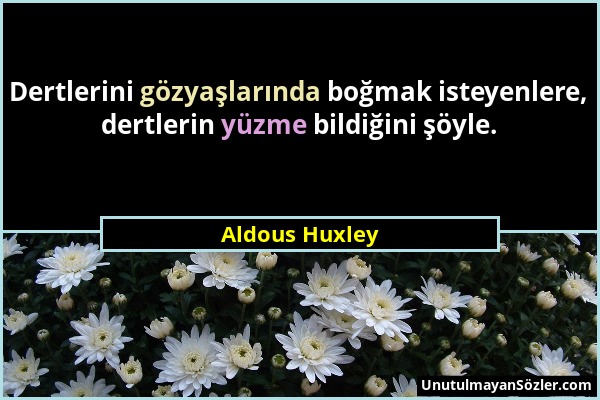 Aldous Huxley - Dertlerini gözyaşlarında boğmak isteyenlere, dertlerin yüzme bildiğini şöyle....