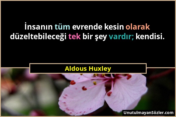 Aldous Huxley - İnsanın tüm evrende kesin olarak düzeltebileceği tek bir şey vardır; kendisi....