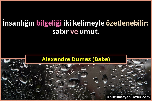 Alexandre Dumas (Baba) - İnsanlığın bilgeliği iki kelimeyle özetlenebilir: sabır ve umut....