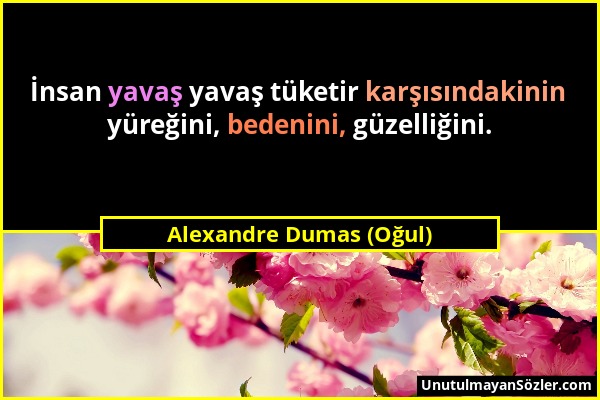 Alexandre Dumas (Oğul) - İnsan yavaş yavaş tüketir karşısındakinin yüreğini, bedenini, güzelliğini....