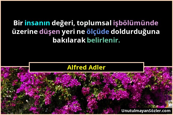 Alfred Adler - Bir insanın değeri, toplumsal işbölümünde üzerine düşen yeri ne ölçüde doldurduğuna bakılarak belirlenir....