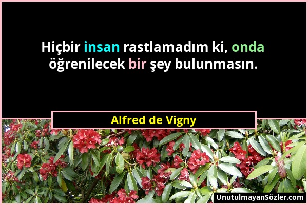 Alfred de Vigny - Hiçbir insan rastlamadım ki, onda öğrenilecek bir şey bulunmasın....