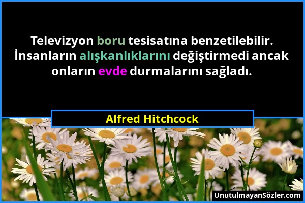 Alfred Hitchcock - Televizyon boru tesisatına benzetilebilir. İnsanların alışkanlıklarını değiştirmedi ancak onların evde durmalarını sağladı....