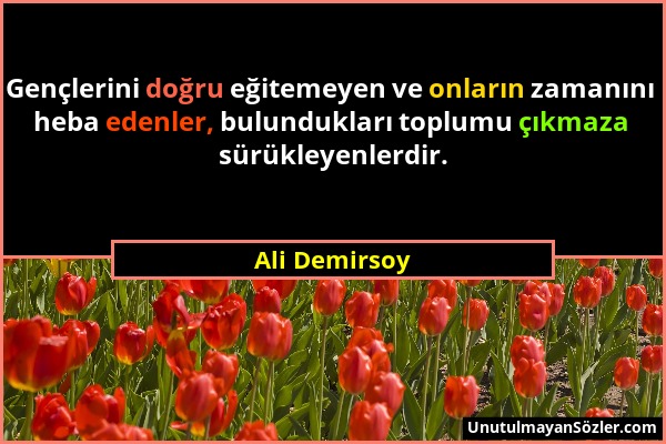 Ali Demirsoy - Gençlerini doğru eğitemeyen ve onların zamanını heba edenler, bulundukları toplumu çıkmaza sürükleyenlerdir....