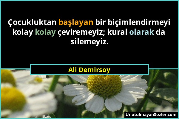 Ali Demirsoy - Çocukluktan başlayan bir biçimlendirmeyi kolay kolay çeviremeyiz; kural olarak da silemeyiz....