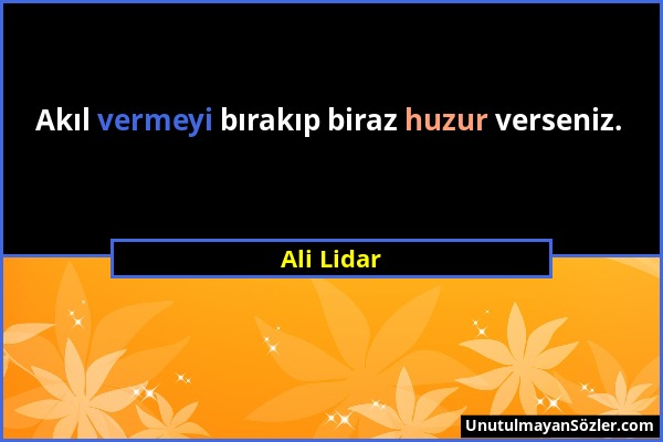 Ali Lidar - Akıl vermeyi bırakıp biraz huzur verseniz....