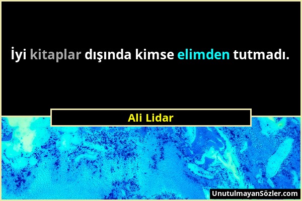 Ali Lidar - İyi kitaplar dışında kimse elimden tutmadı....