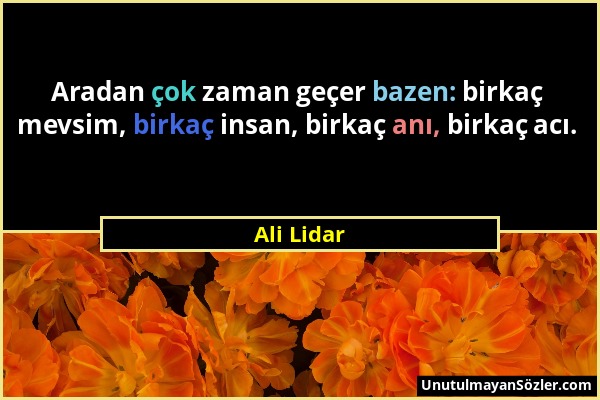 Ali Lidar - Aradan çok zaman geçer bazen: birkaç mevsim, birkaç insan, birkaç anı, birkaç acı....