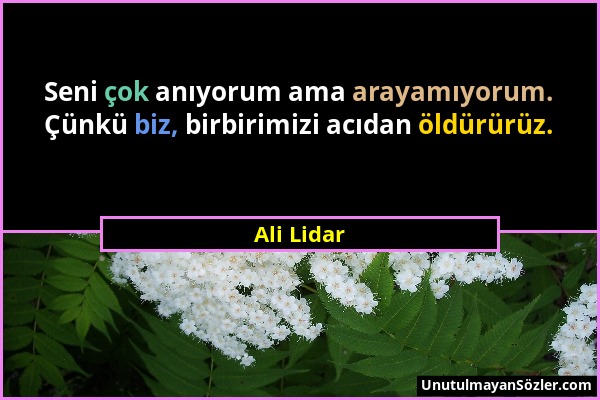 Ali Lidar - Seni çok anıyorum ama arayamıyorum. Çünkü biz, birbirimizi acıdan öldürürüz....