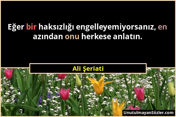 Ali Şeriati - Eğer bir haksızlığı engelleyemiyorsanız, en azından onu herkese anlatın....