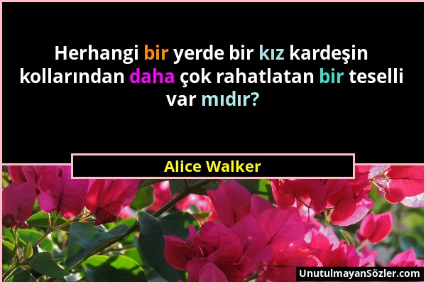 Alice Walker - Herhangi bir yerde bir kız kardeşin kollarından daha çok rahatlatan bir teselli var mıdır?...