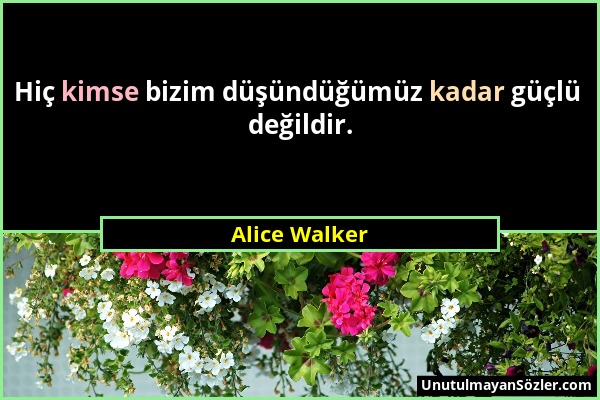Alice Walker - Hiç kimse bizim düşündüğümüz kadar güçlü değildir....