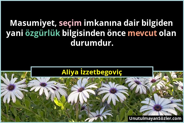 Aliya İzzetbegoviç - Masumiyet, seçim imkanına dair bilgiden yani özgürlük bilgisinden önce mevcut olan durumdur....