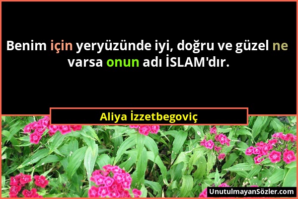 Aliya İzzetbegoviç - Benim için yeryüzünde iyi, doğru ve güzel ne varsa onun adı İSLAM'dır....