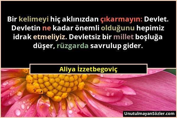 Aliya İzzetbegoviç - Bir kelimeyi hiç aklınızdan çıkarmayın: Devlet. Devletin ne kadar önemli olduğunu hepimiz idrak etmeliyiz. Devletsiz bir millet b...