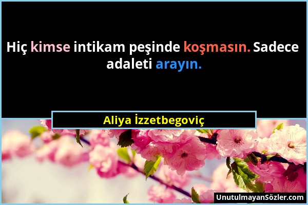 Aliya İzzetbegoviç - Hiç kimse intikam peşinde koşmasın. Sadece adaleti arayın....
