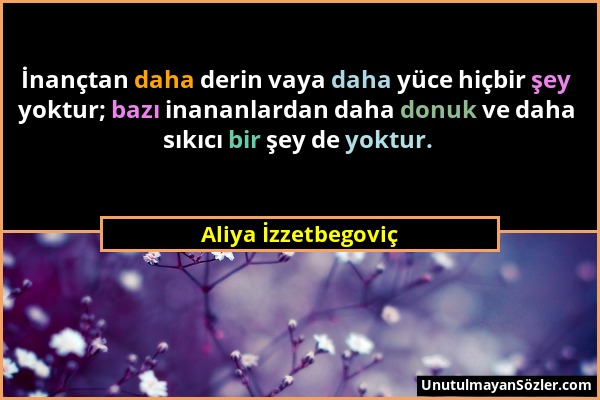Aliya İzzetbegoviç - İnançtan daha derin vaya daha yüce hiçbir şey yoktur; bazı inananlardan daha donuk ve daha sıkıcı bir şey de yoktur....