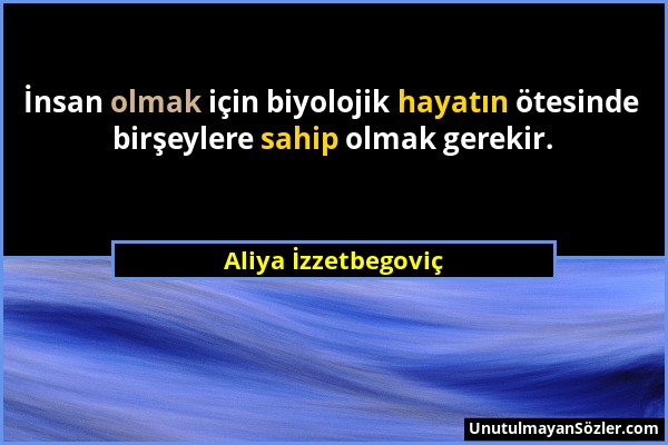 Aliya İzzetbegoviç - İnsan olmak için biyolojik hayatın ötesinde birşeylere sahip olmak gerekir....