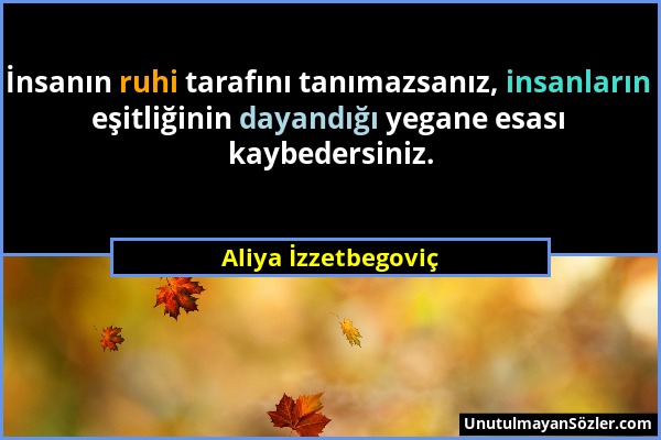 Aliya İzzetbegoviç - İnsanın ruhi tarafını tanımazsanız, insanların eşitliğinin dayandığı yegane esası kaybedersiniz....