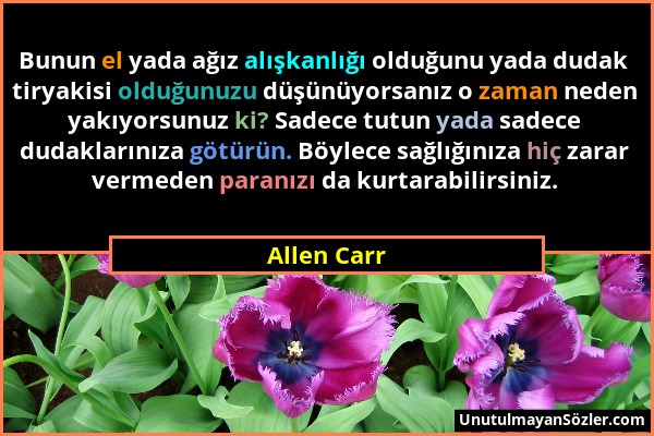 Allen Carr - Bunun el yada ağız alışkanlığı olduğunu yada dudak tiryakisi olduğunuzu düşünüyorsanız o zaman neden yakıyorsunuz ki? Sadece tutun yada s...