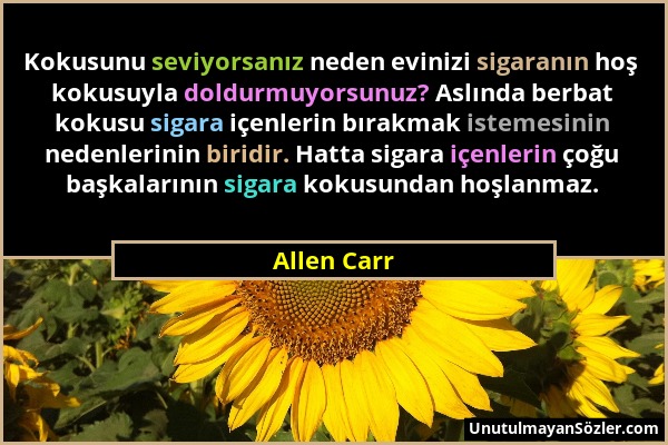 Allen Carr - Kokusunu seviyorsanız neden evinizi sigaranın hoş kokusuyla doldurmuyorsunuz? Aslında berbat kokusu sigara içenlerin bırakmak istemesinin...