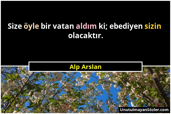 Alp Arslan - Size öyle bir vatan aldım ki; ebediyen sizin olacaktır....