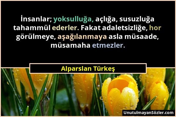 Alparslan Türkeş - İnsanlar; yoksulluğa, açlığa, susuzluğa tahammül ederler. Fakat adaletsizliğe, hor görülmeye, aşağılanmaya asla müsaade, müsamaha e...