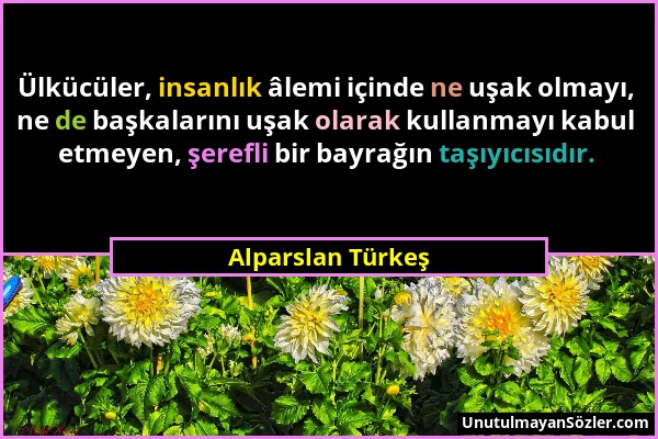 Alparslan Türkeş - Ülkücüler, insanlık âlemi içinde ne uşak olmayı, ne de başkalarını uşak olarak kullanmayı kabul etmeyen, şerefli bir bayrağın taşıy...