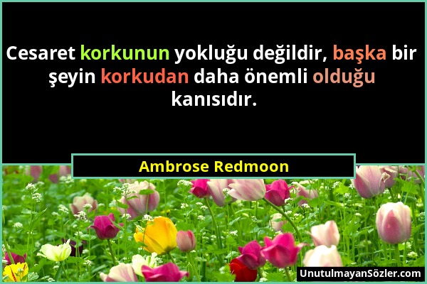 Ambrose Redmoon - Cesaret korkunun yokluğu değildir, başka bir şeyin korkudan daha önemli olduğu kanısıdır....